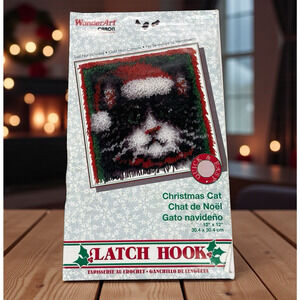 NEW VTG WonderArt Christmas Cat Latch Hook Kit W/Hook Tool #4695 Christmas Decor